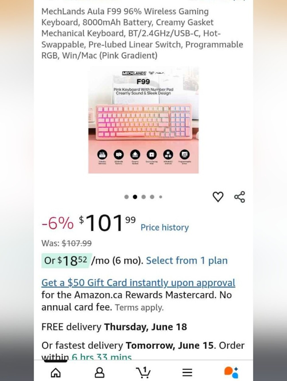New Aula F99 Pink Gradient Wireless Mechanical Keyboard